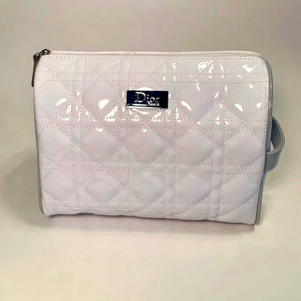 Dior white patent quilted makeup bag